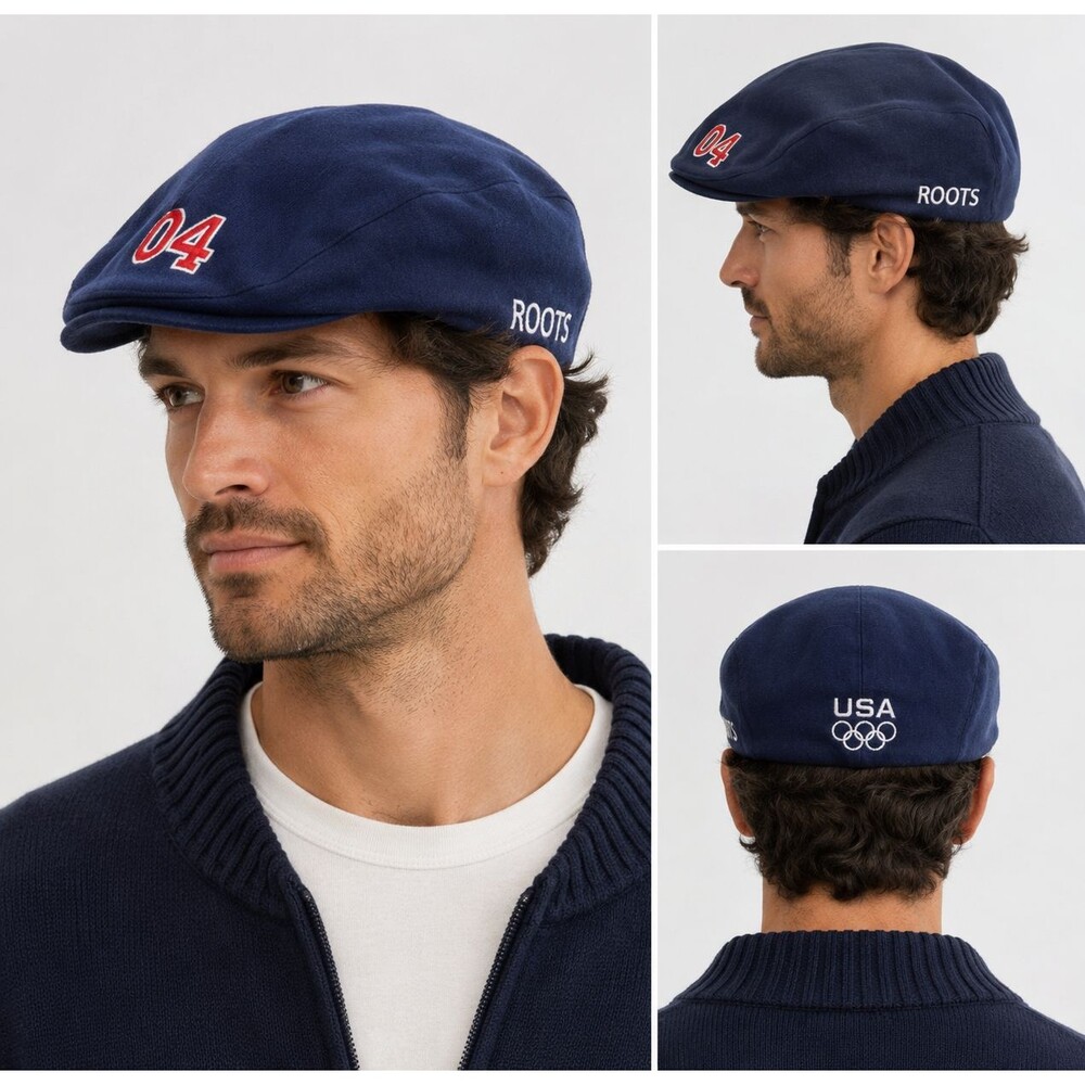 2004 USA Olympic Team Roots Beret Cap Hat Navy Small/Medium Embroidered Mens